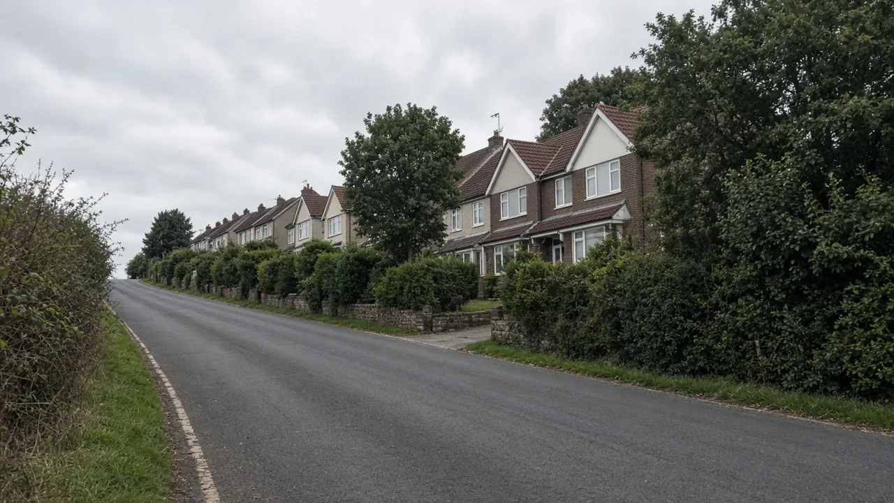 Example image: a hilly street of inter-war semis